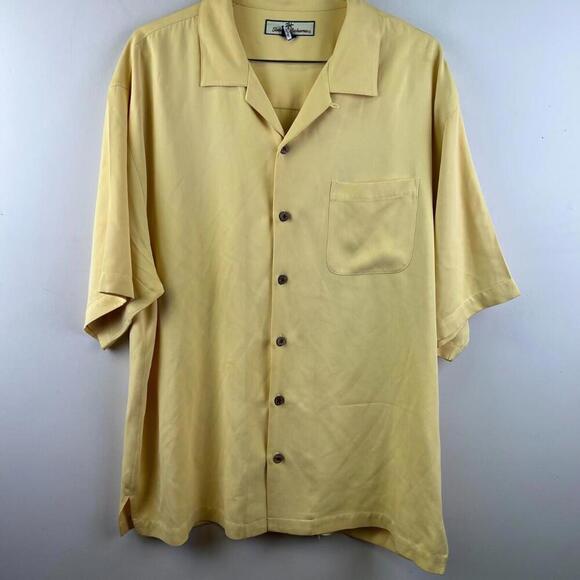 Tommy Bahama Silk Shirt Men L Yellow Camp Collar Short Sleeve Button Front - Picture 1 of 5
